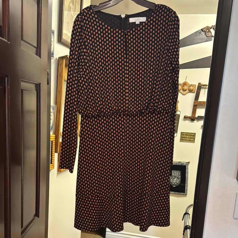 LOFT Black and Orange Long Sleeve Dress